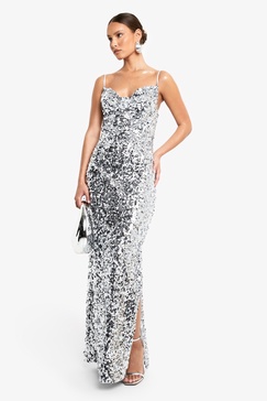 Sequin Cowl Neck Maxi Slip Dress