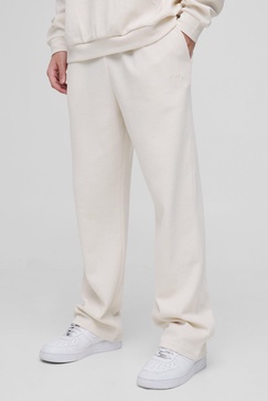 Man Embroidered Waffle Straight Leg Sweatpants
