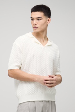 Oversized Boxy Revere Collar Basket Knitted Polo