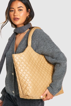 Quilted Faux Leather Shopper Tote Bag
