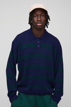 Oversized Striped Knitted Polo