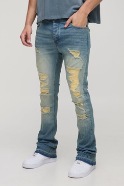 Skinny Stretch Stacked Flared Ripped Jeans