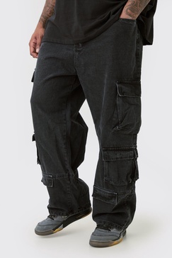 Plus Relaxed Fit Acid Wash Cargo Jeans