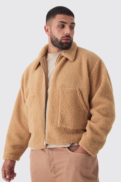 Plus Borg Harrington Jacket In Tan