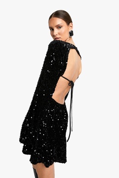 Velvet Sequin Tie Back Shift Dress
