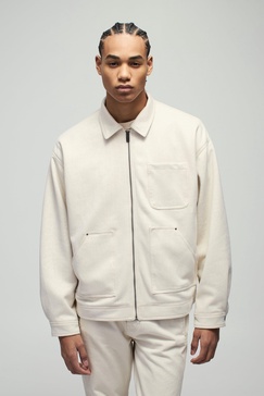 Oversized Croc Faux Suede Collared Carpenter Worker Jacket