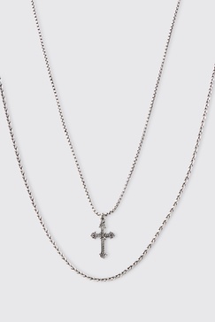 2 Pack Cross Pendant Necklace In Silver