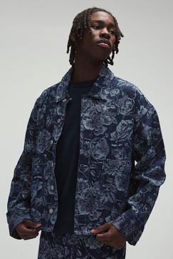 Oversized Floral Denim Jacquard Shirt
