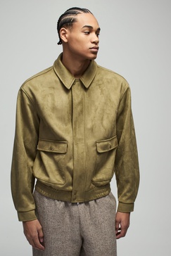 Boxy Faux Suede Utility Pocket Harrington Jacket