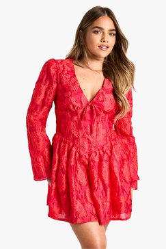 Petite Jacquard Floral Corset Detail Skater Dress