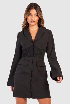 Fitted Corset Waist Tailored Blazer Dress