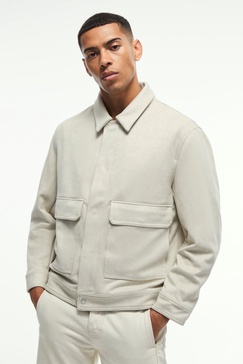 Faux Suede Harrington Jacket In Stone