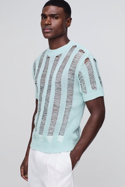 Regular Fit Ladder Stitch Knitted T-Shirt