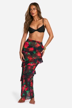 Floral Ruffle Beach Maxi Skirt