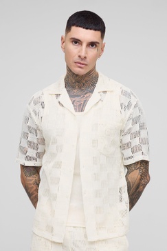 Tall Plaid Open Stitch Oversized Revere Shirt