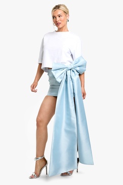 Premium Structured Bow Draped Satin Mini Skirt 
