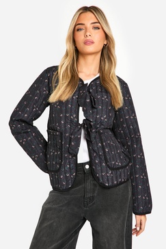 Floral Bow Detail Quilted Jacket
