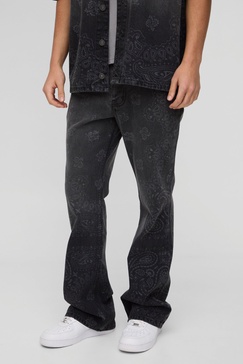 Slim Flared Bandana Laser Print Jeans