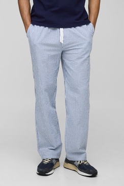 Elasticated Relaxed Fit Striped Seersucker Pants