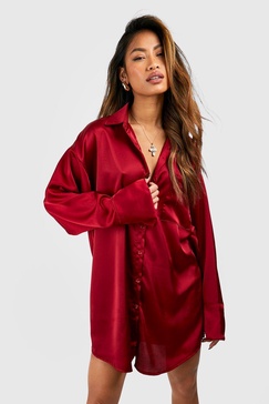 Satin Pocket Detail Fluid Fit Shirt Dress
