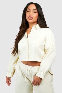 Plus Longline Cropped Denim Shirt