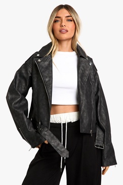 Vintage Look Faux Leather Moto Jacket