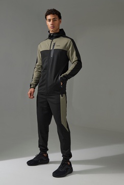 Active Colour Block Funnel Hooded Tracksuit