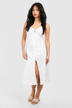 Petite Eyelet Button Detail Midi Dress