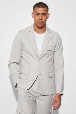 Slim Single Breasted Cargo Suit Jacket