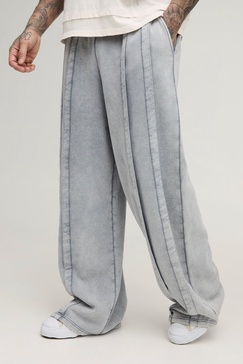 Tall Heavy Weight Extreme Wide Leg Seam Detail Acid Wash Sweatpants