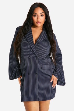 Plus Stripe Oversized Blazer Dress 
