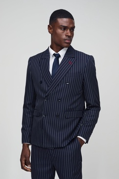 Relaxed Fit Pinstripe Double Breasted Blazer