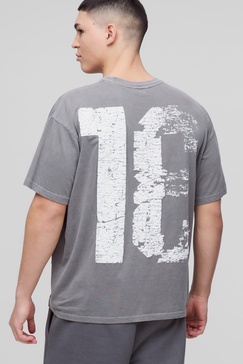 Oversized Puff Print 13 Varsity Graphic Washed T-Shirt