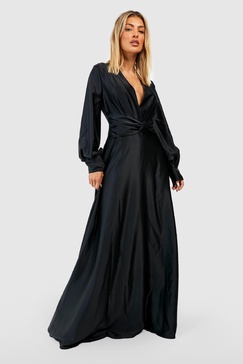 Satin Twist Front Maxi Dress