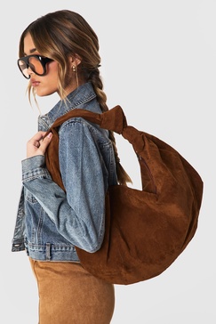 Faux Suede Knot Detail Shoulder Bag 