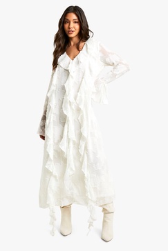 Burnout Floral Ruffle Midi Dress