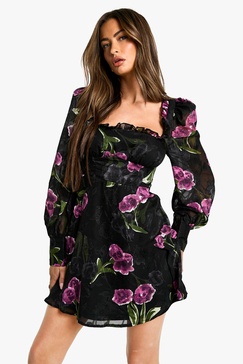 Floral Burnout Milkmaid Dress
