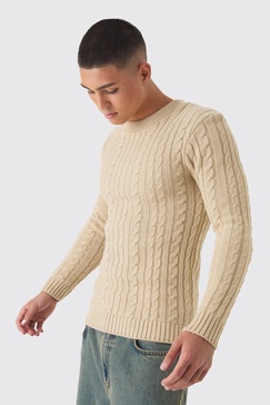 Muscle Fit Cable Knit Sweater