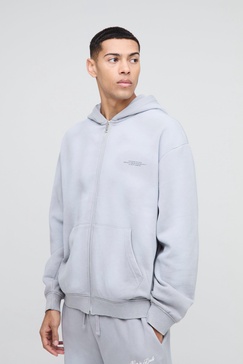 Oversized Graphic Washed  Zip Through Hoodie