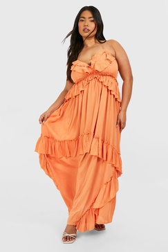 Plus Cheesecloth Ruffle Frill Detail Strappy Maxi Dress 