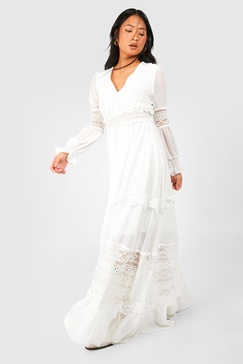 Petite Boho Lace Detail Tierred Maxi Dress