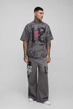 Tall Graffiti Oversized T-Shirt & Wide Leg Sweatpants Tracksuit