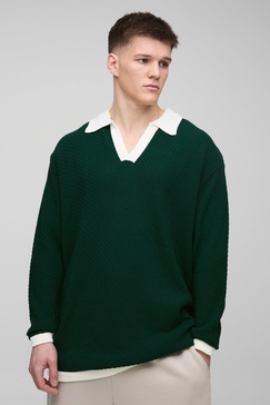 Tall Long Sleeved Oversized Contrast Collar Knitted Polo