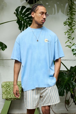 Oversized Extended Neck Washed Man Graphic T-Shirt