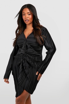 Plus Wide Plisse Twist Front Wrap Dress