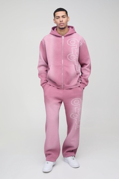 Oversized Official Spray Wash Zip Hooded Tracksuit