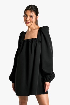 Long Sleeve Puff Sleeve Smock Dress
