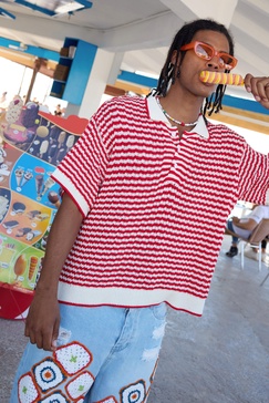 Oversized Boxy Stripe Open Stitch Polo