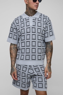 Tall Oversized Crochet Polo Shirt & Short Set