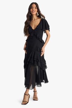 Dobby Frill Detail Maxi Dress